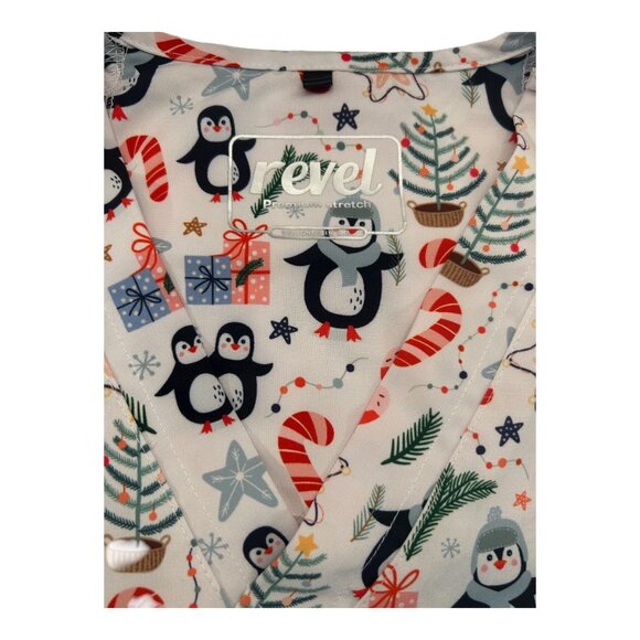 🐧🎄 REVEL Penguin Christmas Scrub Top • Size Medium 🎄🐧 - Picture 2 of 6